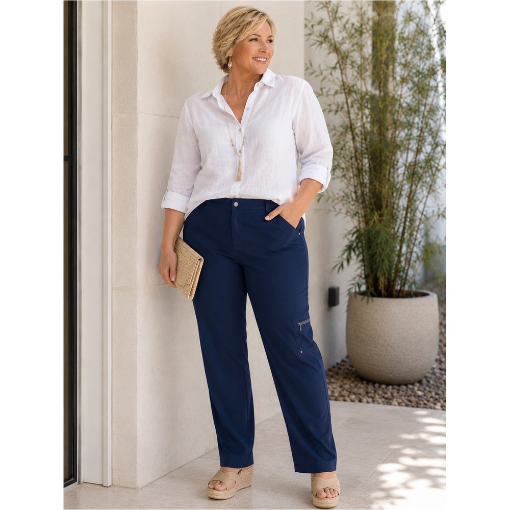 Chicos Zenergy Navy Cargo Pants Womens 3 US 16 Stretch Straight Leg Blue